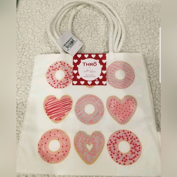 Lot of 4 Thro By Marlo Lorenz Tote Bags Blue/Gold Heart&Pink Donut Patterns - Picture 5 of 7